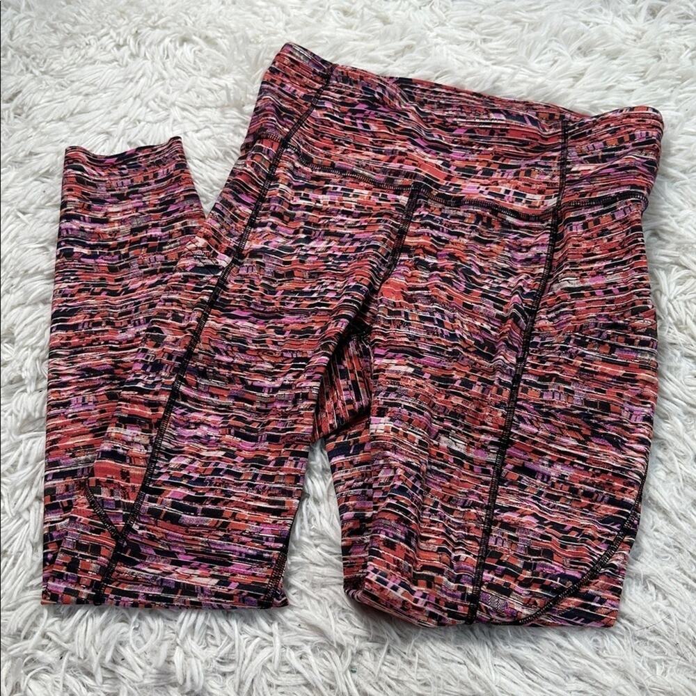 Lululemon Fast and Free Tight II 25" *Nulux Flash Pleat Orange Multi